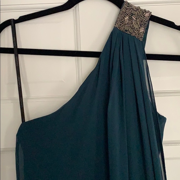 Calvin Klein Teal Silver Beaded 1 Shoulder Dress - Picture 3 of 11